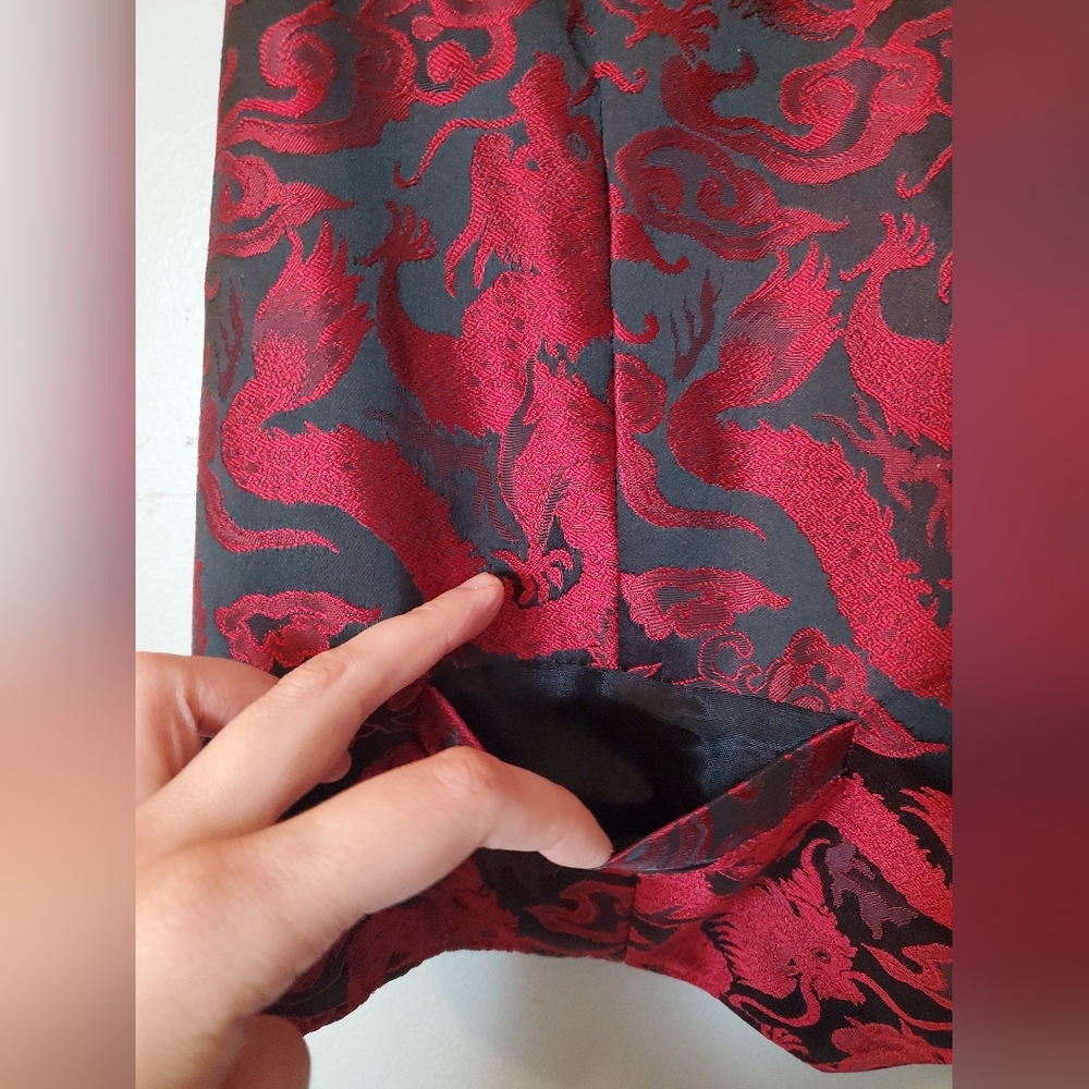 Wah Maker Frontier Vest- Red and Black Brocade Dragon Print - Picture 10 of 16